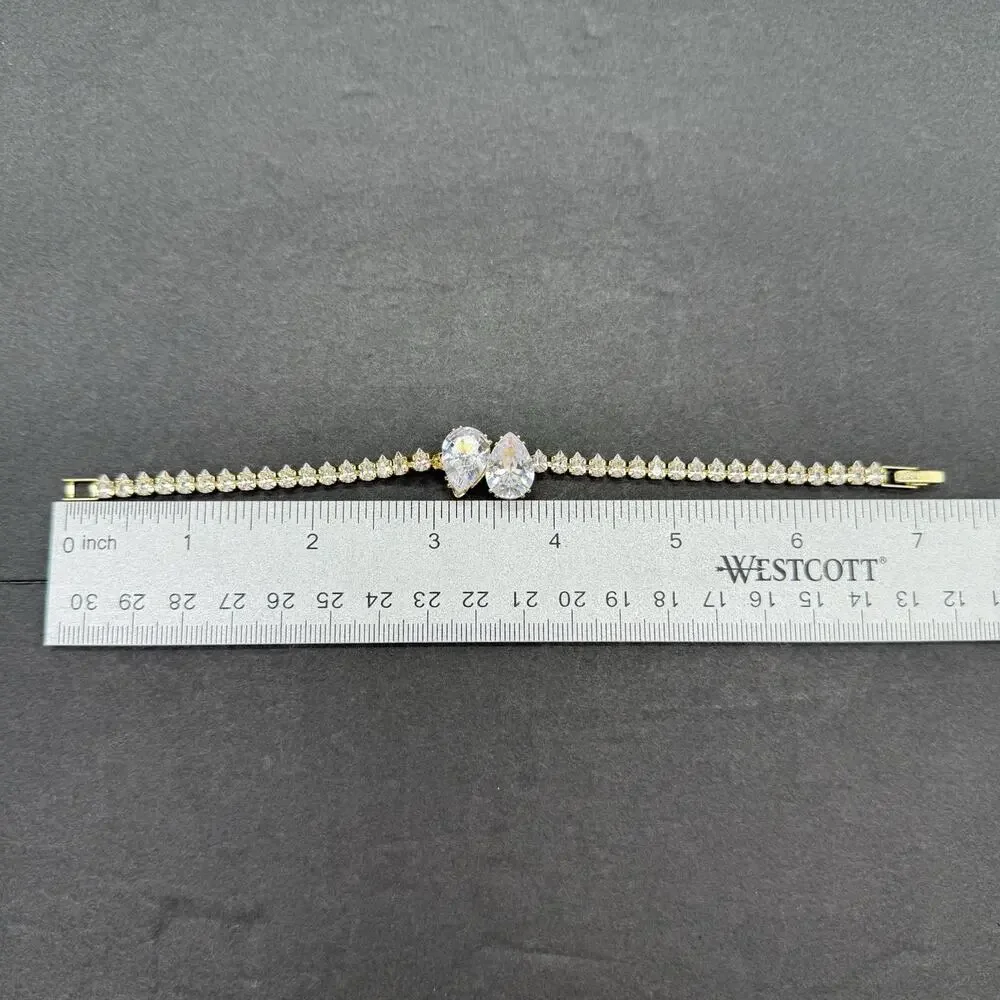 Gold Tone Watch Charm Bracelet Set 3 Pc Rhinestone Pink Dial Pear Cut Crystal